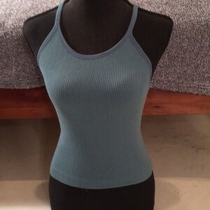 Fitted Blue Ribbed Sleeveless Tank Top